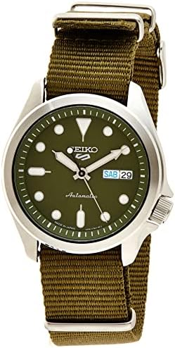 SEIKO Men's 5 Sports Stainless Steel Automatic Watch with Nylon Strap, Green, 22 (Model: SRPE65)