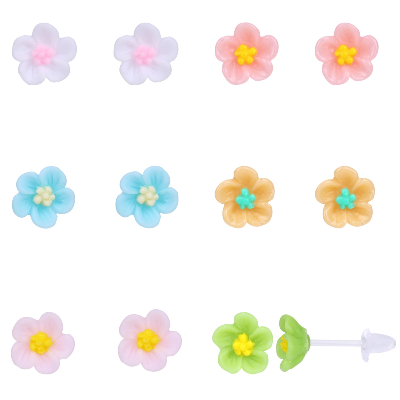 Orecchini a perno in plastica, orecchini a forma di fiore senza metallo per donne con orecchie sensibili, orecchini a perno ipoallergenici, ideali per bambini o adulti - Italia