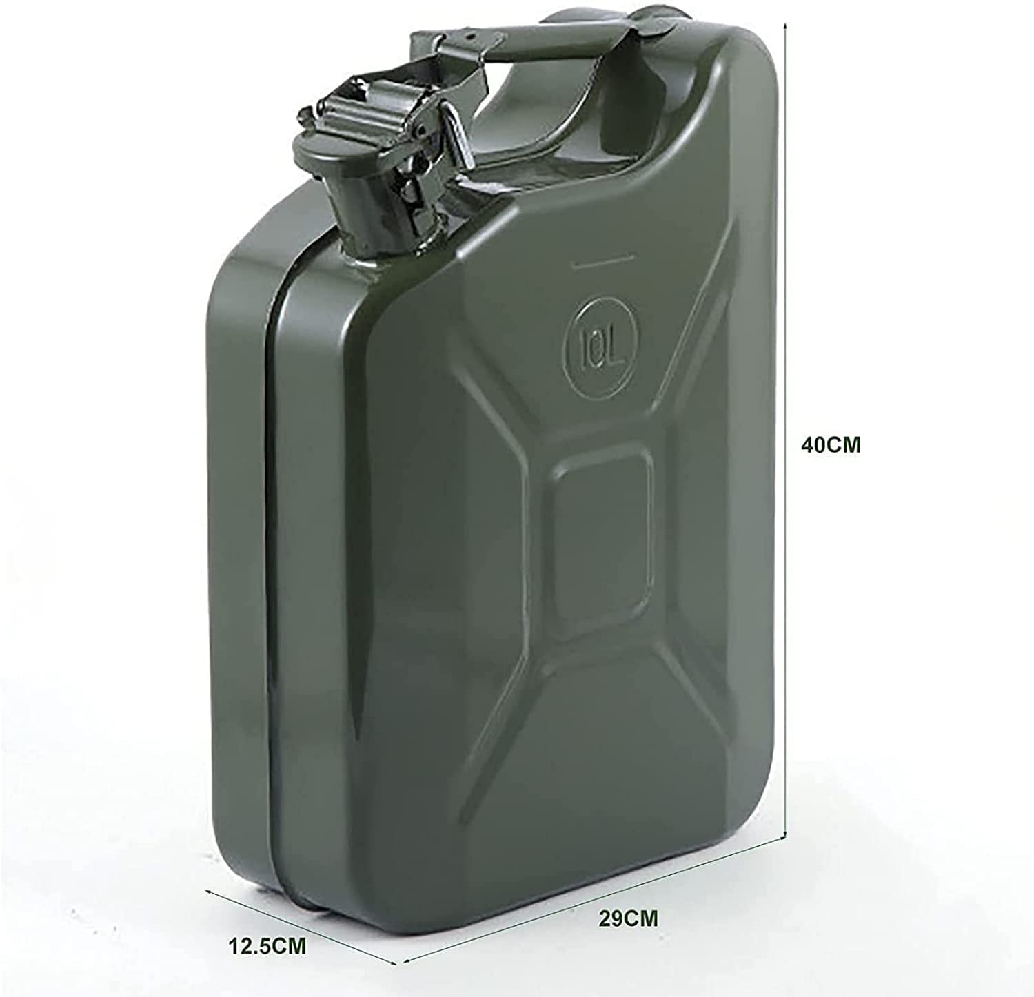 Bidón de gasolina de Metálico Recipientes gasoli Bidón de Metal verde de 10L for combustible, gasolina, diésel, aceite, bioetanol, bote portátil for coche, furgoneta, camión, motocicleta, tanque de ac