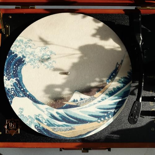 Menesia 12 Inch Turntable Mat, Slip mat for Vinyl LP Record Player Mat, Anti Static Turntable Platter Mat, Slip mats for turntables(japan great wave)