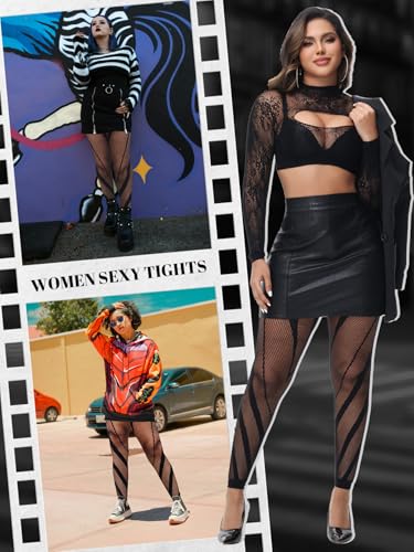 Women Sexy Tights Fishnet Opening Leggings Stripe Pantyhose Black Socks Lingerie Pants4