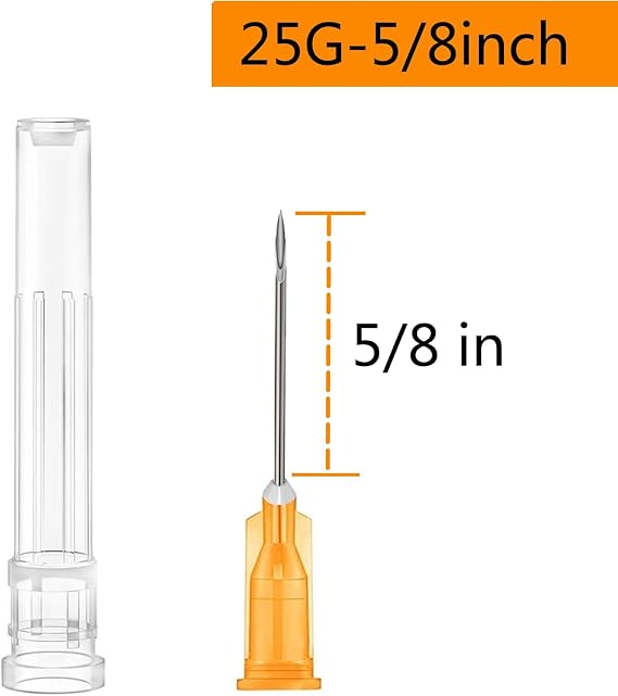 100 Pack 1ml 25 Gauge 5/8 Inch, for Scientific Labs, Industrial Dispensing and Liquid Measuring Supplies, Individually Sealed Packaging