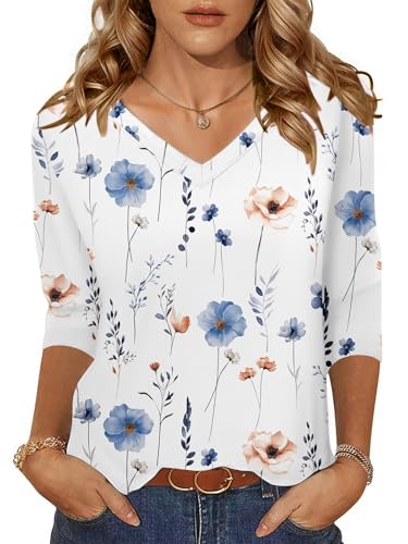 Image of Zeagoo Womens Blouse Casual 3 /4 Length Sleeve V Neck Basic T-Shirts Spring Summer Cute Tunic Tops Business Work Tees