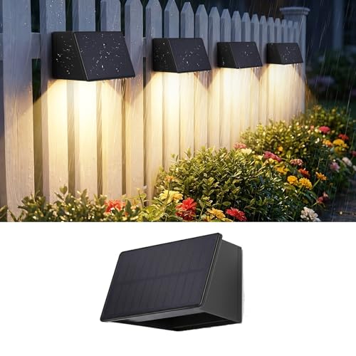 luces solares led exterior jardin, uces de pared solares exteriores resistentes al agua IP65, blanco cálido de 3000K, luces para vallas de jardín para decoración de patio, jardín trasero 1PACK