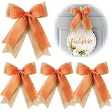 Cintago 4pcs Fall Bows for Autumn Decor, Harvest Orange Burlap Wreath Bow, Fall Thanksgiving Hallowe