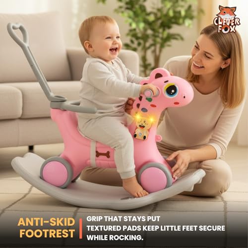 Image of KURB 3-in-1 Ride-on Dino and Rocker for Kids | Multi-Functional | Age 12 Months - 4 Years | Sturdy and Durable | Safety Belt | Child-Safe Plastic (Pink)