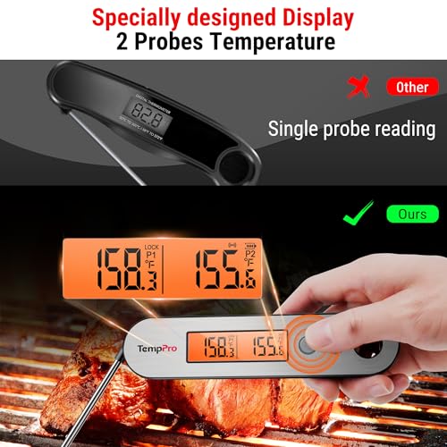 Image of ThermoPro TP610 Dual Probe Digital Instant Read Meat Thermometer Cooking Kitchen Smoker Food Thermometer with Backlight Waterproof for Steak Oven BBQ Grill Thermometer
