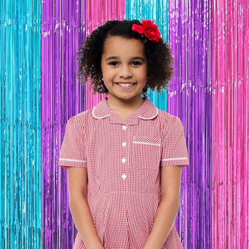 Image of Voircoloria 2 Pack Blue Purple Pink Foil Fringe Backdrop Curtains, Tinsel Streamers Party Decorations, Fringe Backdrop, Door Shimmer for Mermaid or Birthday Party