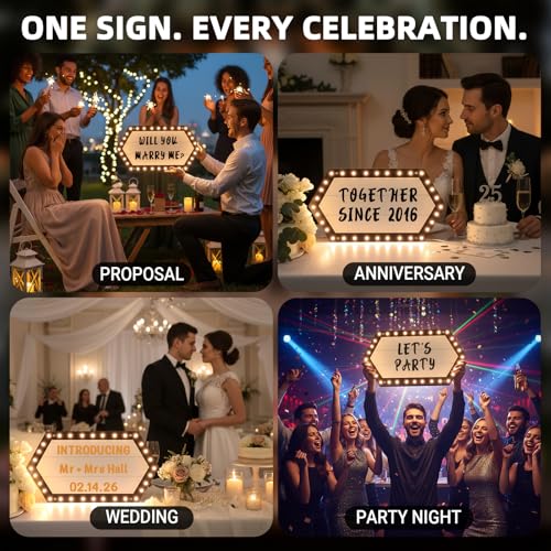 Image of Custom Bottle Service Signs for Party Club Birthday Home Bar Decor, 20 Inch LED Marquee Sign with Removable Letter Stickers, Portable Modern Geometric Light Up Sign for Important Moment