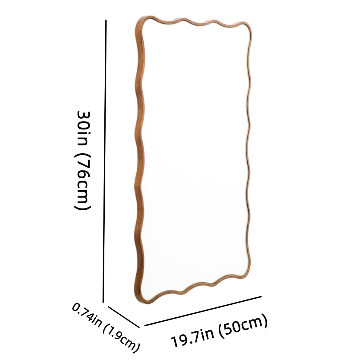 SHYFOY Specchio da parete dorato, asimmetrico, con cornice ondulata, rettangolare, decorativo, moderno, da appendere, per bagno, camera da letto, soggiorno, casa