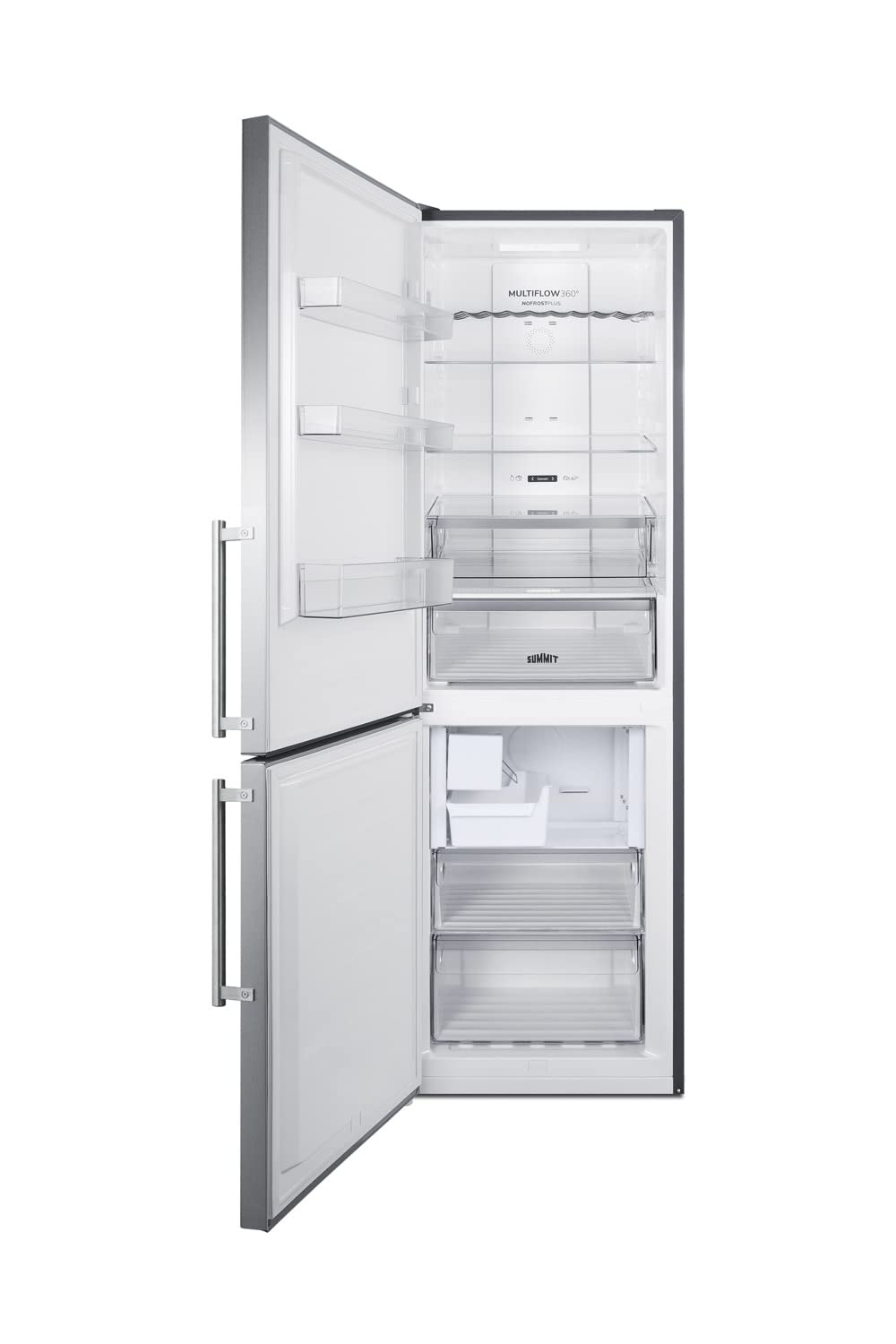 Summit 24" Refrigerator, 10.6 Cu.Ft Capacity Refrigerator - Freezer, Bottom Freezer, Ice Maker, Stainless Steel- Ffbf249ss2imlhd (Left Handed Door Swing) on Fridge.com - View 4