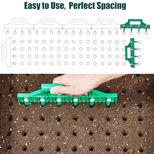 HHTHH Seed Dibber, Multifunctional Seed Spacer Tool, Seed-in Soil Digger Garden Spacer aid for Planting Seeds Laying Out ideally Spaced Rows (Green)