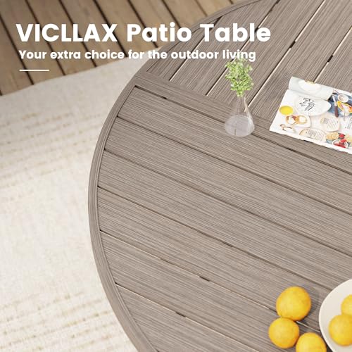 Image of VICLLAX 40.6 inch Round Outdoor Table, Patio Dining Table for 4 with Umbrella Hole for Garden Lawn Deck Backyard, Antique Grey