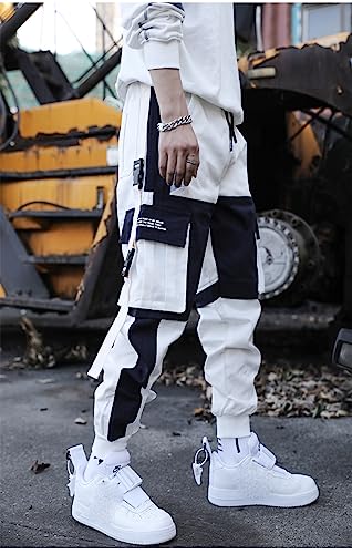 Aoleaky Streetwear Casual Men's Harem Jogging Pants with Ribbons Slim Fit Spring Cargo Pants and Multiple-Pocket Trousers2