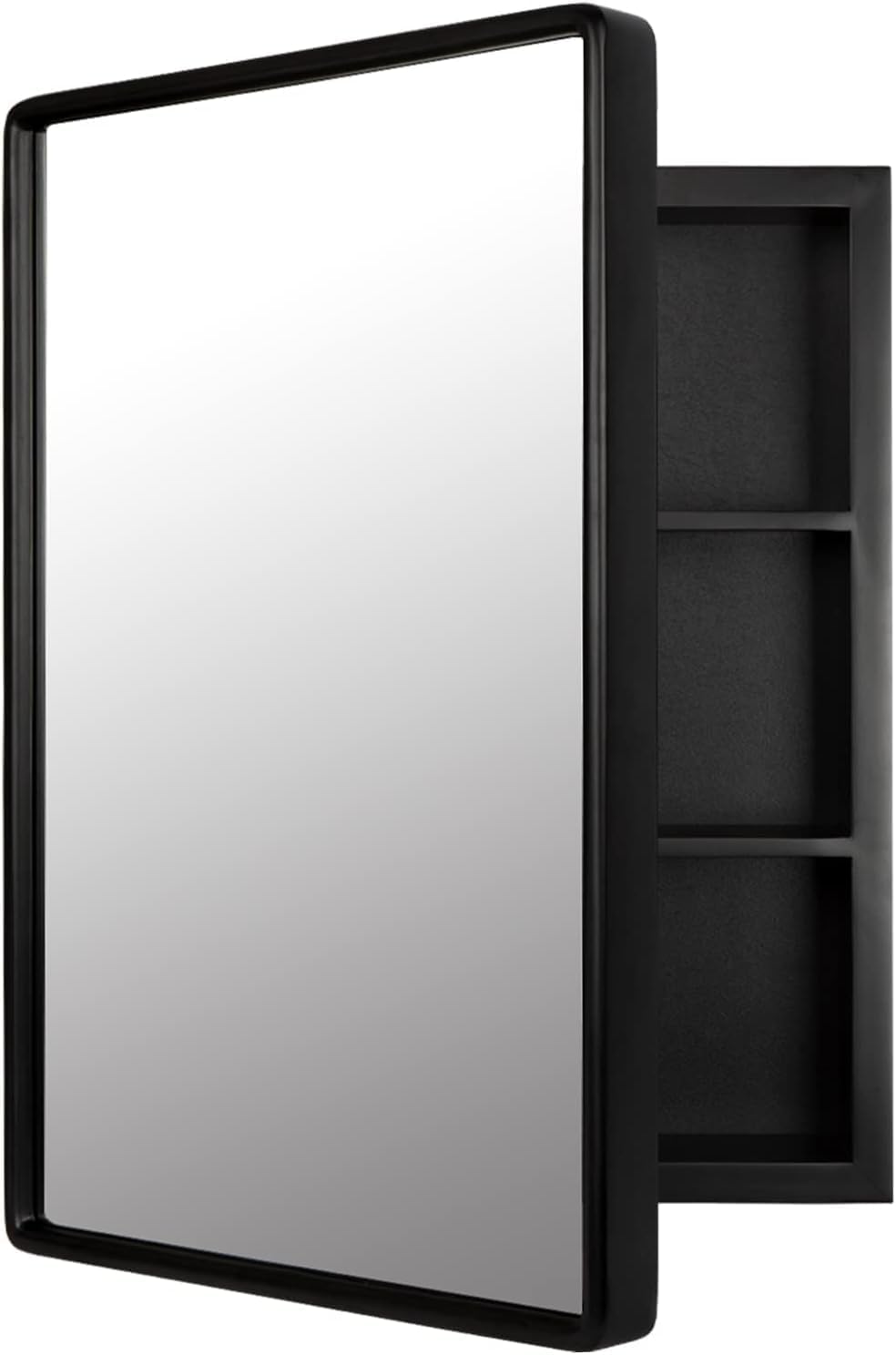 24”x16” Recessed Wood Medicine Cabinet with Mirror for Bathroom – Wall-Mounted Wooden Bathroom Cabinet with Adjustable Storage Shelf (Black, 16“x24)