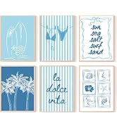 6Pcs Blue Coastal Granddaughter Wall Art Bikini Seashell Palm Surfboard Wall Decor Pictures Prepp...
