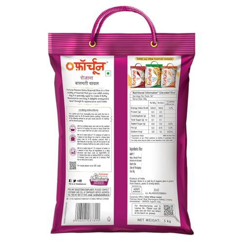 Image of Fortune Rozana Gold Basmati Rice 5Kg | Cooked grain upto 15 mm | Fluffy, Non-Sticky Rice | Everyday Basmati Rice