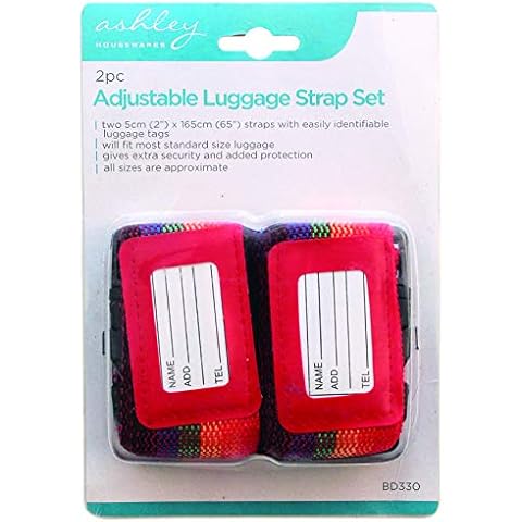 Ashley Housewares BB-BD330 2pc Adjustable Luggage Strap Set, Red, Yellow, Blue, 1-Pack, Set of 2 Pieces Cover