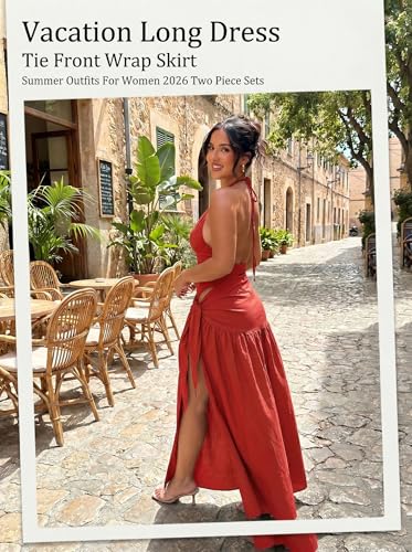 Image of Two Piece Skirt Set Women Sexy Halter Backless Bodysuit and Wrap Tied High Split Summer Maxi Skirt Set