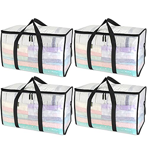 Image of BALEINE 4-Pack Oversized Moving Bags with Reinforced Handles, Heavy-Duty Storage Tote for Clothes, Moving Supplies (Clear, 4-Pack)