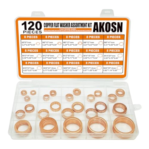 Copper Washers Assortment Kit, Crush Flat Washers for Oil Plugs,