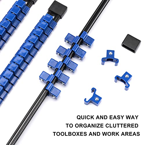 Casoman 6 Pieces 1/2" Drive Socket Organizer Rails, Sae And Metric Socket Holder Rail, Red & Blue Premium Quality Socket Holder, Mountable Sliding Tray Rack Tool Rail Holder, For 1/2-Inch Socket Only #TOP5