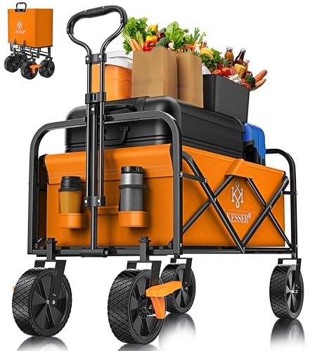 KESSER® Carro plegable de mano, carro de transporte, incluye 2 bolsillos de red, bolsillo lateral y cubierta, plegable, neumáticos de PVC de hasta 80 kg, carro de transporte, remolque de jardín sin
