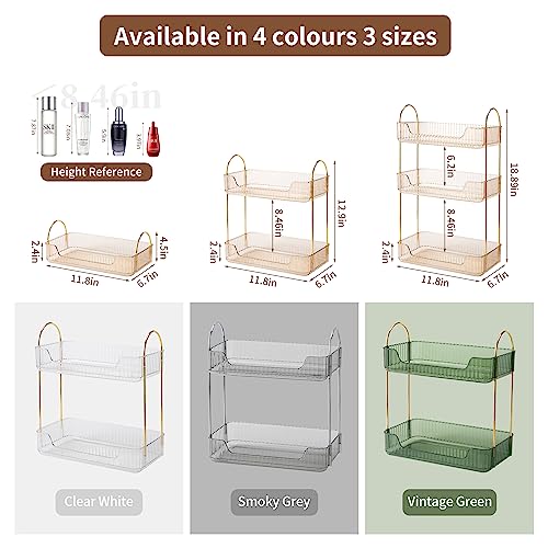 Image of Akinbas 2 Tier Bathroom Organizer Countertop Makeup Perfume Tray Skincare Organizer for Bathroom Dresser Vanity (Gold)