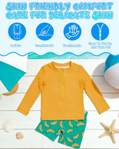 Image of ALVABABY Long Sleeve Rashguards, Baby /Toddler Boys' Rash Guard Sets,Boy Swimsuit UPF 50+Two Piece Bathing Suit