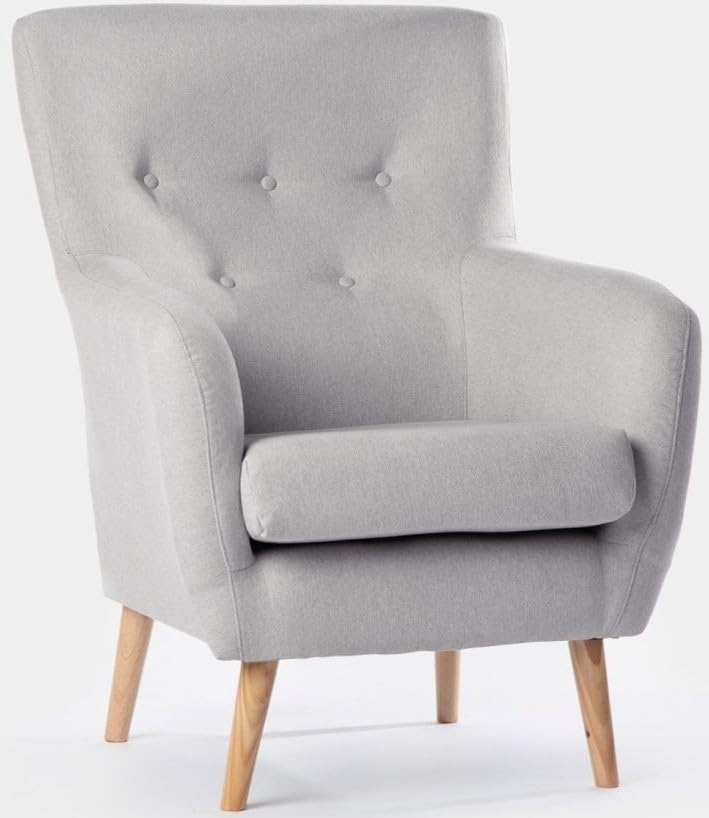 Genérico Butaca - Sillón de diseño nórdico | Estilo Escandinavo | Patas Madera Maciza | Tapizado Telas Antimanchas (Gris Claro)