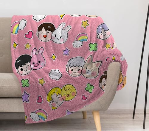 Allenjoy Cute Korean Music Pink Blanket 57x50 - Soft Warm Throw Blankets for Couch Bed Living Room Home Office Bedroom Decor Gifts for Women Teens Daughter Fans Girls Durable Washable
