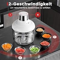 Bear 0.6L+2L Zerkleinerer Glas, 2 Geschwindigkeitsstufen, Häcksler mit 4-Edelstahlklingen und Fleischwolf, Glasbehälter Zerkleinerer für Fleisch,Babynahrung,Obst,Gemüse,Elektrisch Mini chopper – Ansicht 3