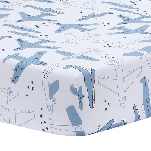Image of Bedtime Originals Little Aviator Airplane Baby/Toddler White Fitted Crib Sheet
