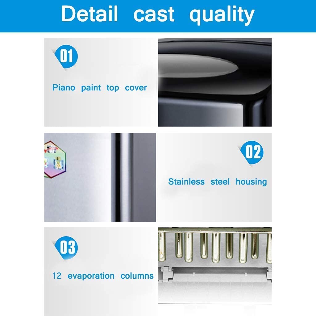 Ice Maker Stainless Steel Ice Maker Machine Counter Top Home Ice Cubes Ready in 6 Mins 66lbs（30kg） Ice per 24 Hrs 5L qujunji