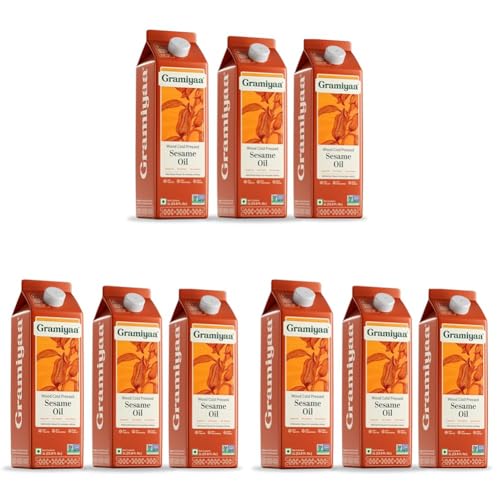 Image of Gramiyaa Cold Pressed Sesame Oil 3 Litre | Chemical-free, Zero Trans-fat Cooking Oil | Unrefined | Fresh Protect Pack | Kachi Ghani Til Oil for Cooking (Pack of 3)