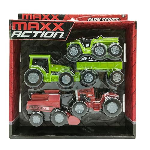 image for Maxx Action Farm Construction 5pk Toy Truck Set, Includes Wagon, 6x6, 