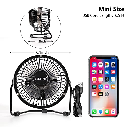 Beestar 4 Inch Desk Fan,Mini Fan With Metal Construction,Powerful Usb Powered,360° Rotation Desk Fans Small Quiet,Usb Fan,Personal Cooling Fan For Home Office Bedroom,Black #TOP4