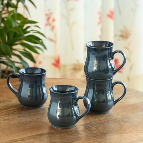 Image of ExclusiveLane 'Belly Pot' Ceramic Coffee Mugs Set of 4 (Set of 4, 300 ml, Microwave Safe, Hand Glazed) | Ceramic Coffee Mug Coffee Cup Set of 4 Tea Mugs Set Tea Cups Ceramic Mugs