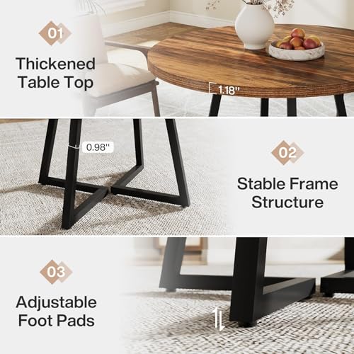 Tribesigns Round Dining Table for 2, 31.5" Industrial Kitchen Table with Metal Base, Small Table for Dining Room, Small Space, Apartment, Office, Restaurant, Rustic Brown & Black - Image 6