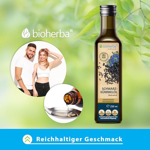 Schwarzkümmelöl 250 ml - Bioherba - Für Küche, Haut und Haarpflege - EU-Organic - Kaltgepresst & ungefiltert
