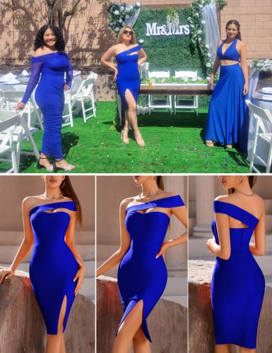 Image of meilun Women's One Shoulder Bandage Dresses for Women Wedding Guest Sexy Formal Midi Dress