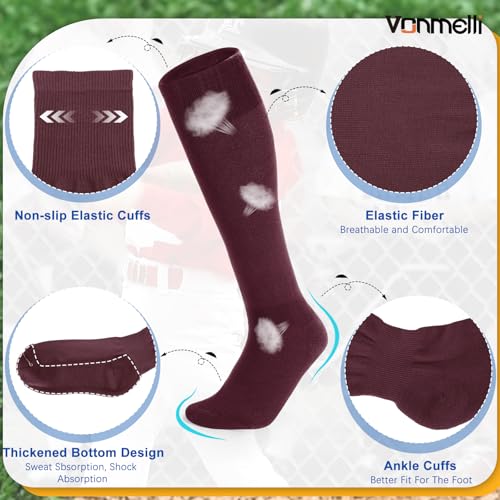 Image of VONMELLI Youth Baseball Belt and Socks Combo, Elastic Softball Belts and Socks for Boys and Adult (2 Pairs of Socks & 1 Belt)