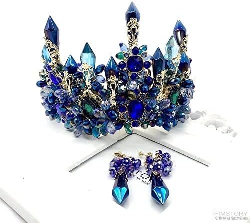 Miniatura 2 de hair jewelry crown tiaras for women Brides Oversize Blue Baroque Royal Tiaras Crown Headpiece Retro Green Rhinestone Tiara Hairbands Wedding Hair