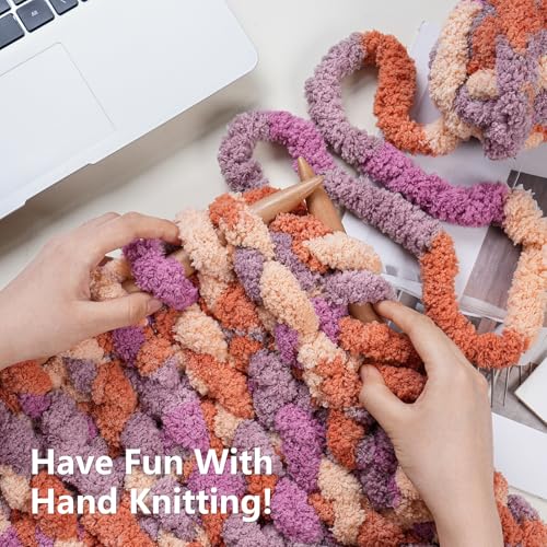 Image of Cozyful Chunky Yarn for Hand Knitting - #10 Chunky Chenille Blanket Yarn, Jumbo Big Thick Chunky Yarns for Crocheting, Tie Dye Bulky Knit Yarns, 8 Skein (20 yds 8 oz Each Skein), Purple & Orange