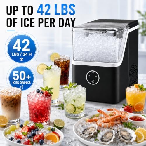 Anypro Nugget Ice Maker Countertop, 6-13 Min Fast Ice, 42 Lbs/24H Soft Chewable Pebble Ice Maker, Self-Cleaning Portable Pellet Ice Machine with Basket & Scoop, Sonic Style Ice Maker for Home & Office — view 3