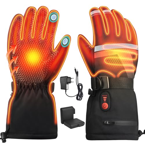 Netraty Handschuhe Beheizbare, Elektrische Beheizte Skihandschuhe mit 7.4V 6400 mAh Wiederaufladbar Akkus, 3 Heiztemperatur Einstellbare, Winterhandschuhe für Skifahren Radfahren Motorrad