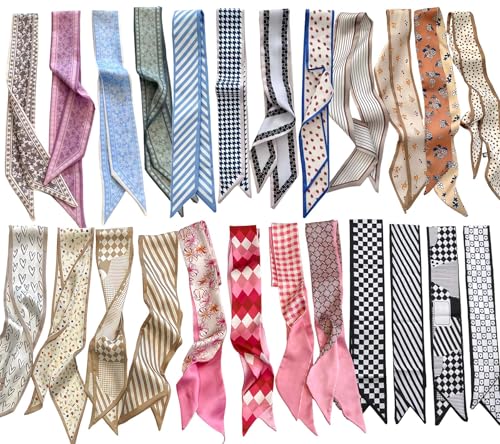 24PCS Fashion Scarves for Women Multifunctional Neck Scarves Purse Scarf Headbands for Bags Hair Accessories