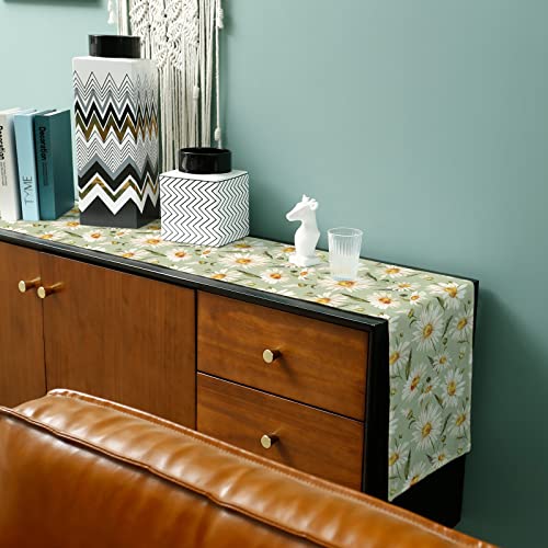 Spring Floral Table Runner 36 Inches, Watercolor Daisy Summer Flower Botanical Green Bed Runner Dresser Scarves Tabletop For Indoor Outdoor Parties/Ceremony/Banquet, 13"X 36" #TOP5