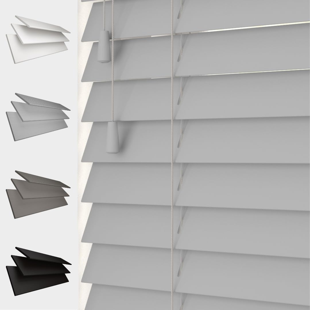 Caecus Light Grey Faux Wood Venetian Blind [, 150Cm Width X 120Cm Drop, String]