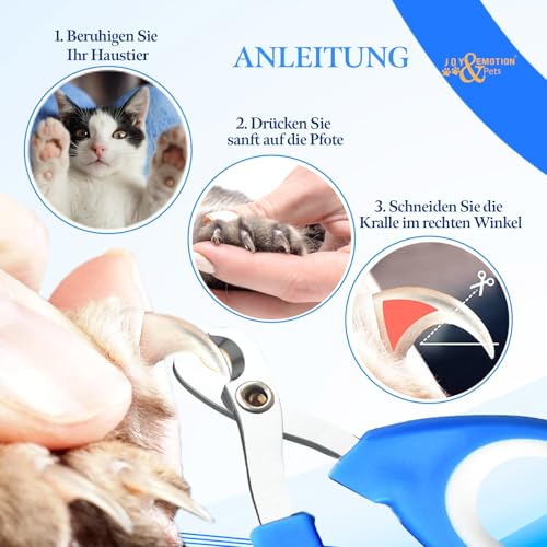 JOY & EMOTION® SUPER KRALLENSCHERE KATZEN, Hunde & Kleintiere | Präzise & Sichere Katzennagelschere für Anfänger | Ergonomisch & Handlich | Rostfreier Stahl, Scharfe Klingen | Profi Krallenpflege